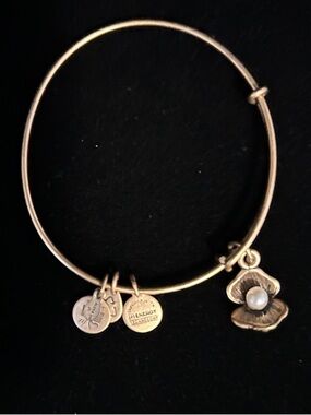Alex and Ani Gold-Tone Flower Charm Bangle with Pearl Accent